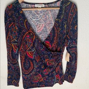 Coldwater Creek Multicolor Paisley V-Neck Top NWT
